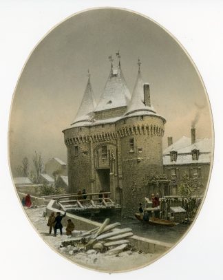 Antique Print-PORTE-DE-LA-FERTE-BERNARD-RAILWAY-WINTER-Jacottet-c.1855-1865