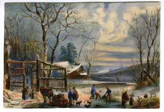 Antique Print-WINTER-VILLAGE-GATE-LANDSCAPE-Anonymous-c.1850