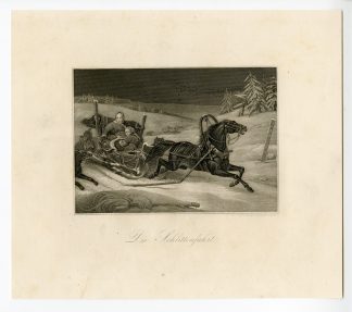 Antique Print-THE SLEIGH RIDE-WOLF-ATTACK-SLEDGE-WINTER-Appold-1853