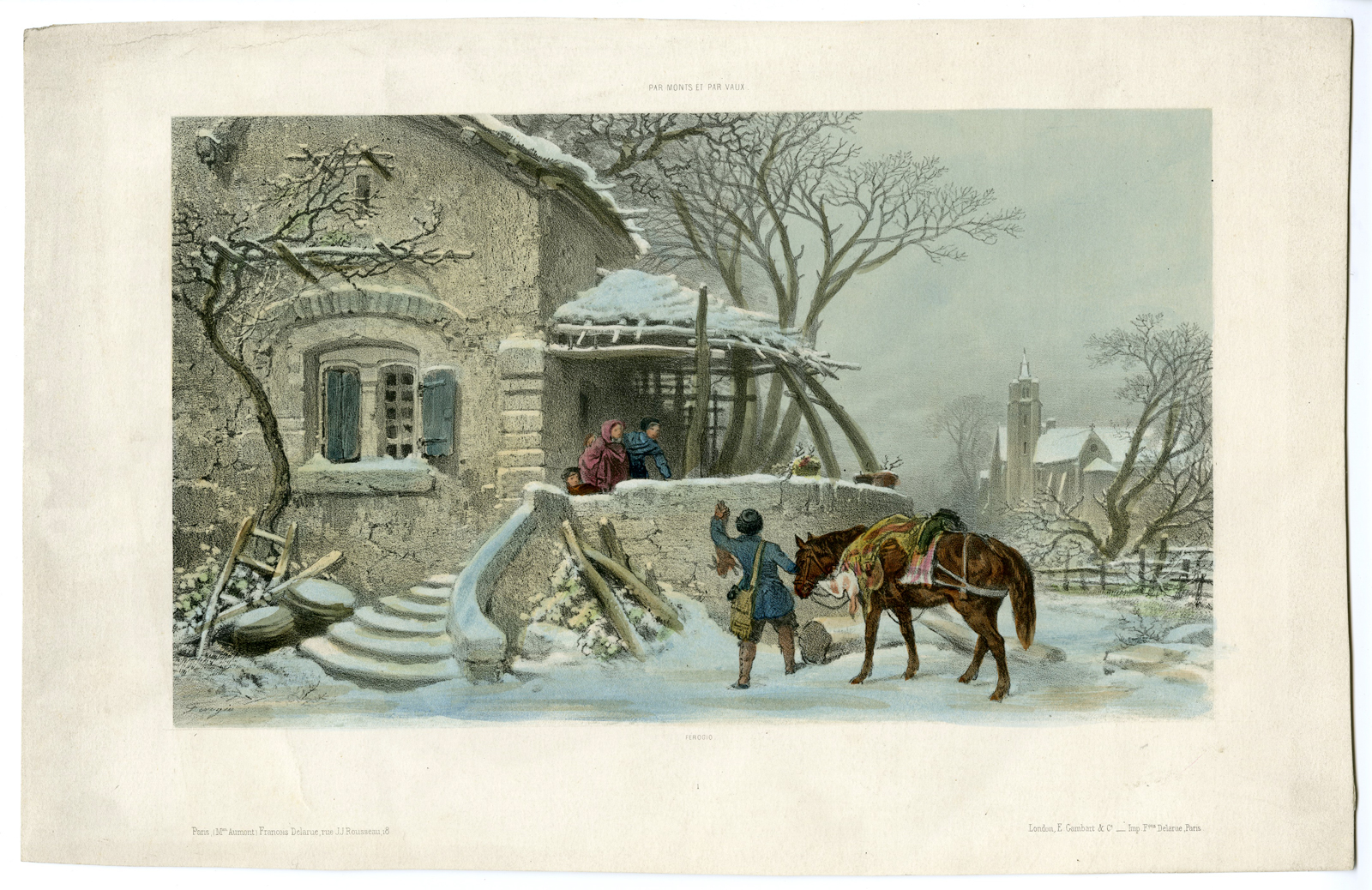 , Antique Print-PAR-MONTS-ET-PAR-VAUX-WINTER-FARMHOUSE-Delarue-c.1850-1860, Pictura Antique Prints