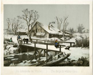 Antique Print-FORGE-IN-WINTER-BLACKSMITH-LANDSCAPE-Sentz-c.1850s