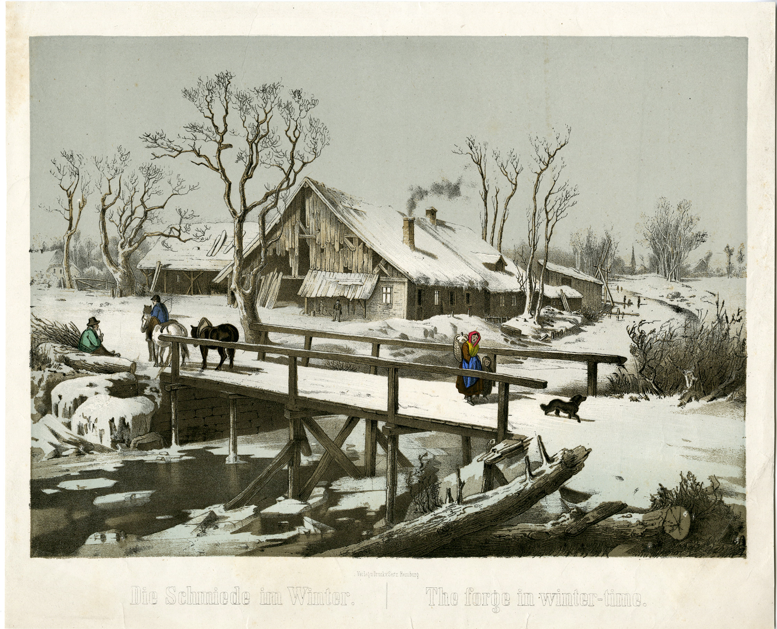 Pco 1727 416x337 Antique Print-FORGE-IN-WINTER-BLACKSMITH-LANDSCAPE-Sentz-c.1850s