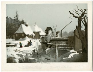 Antique Print-WINTER LANDSCAPE-MILL-Sentz-c.1850s