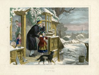 Antique Print-WINTER-LANDSCAPE FROM HOME FAMILY-Zorn-Hunt-c.1860