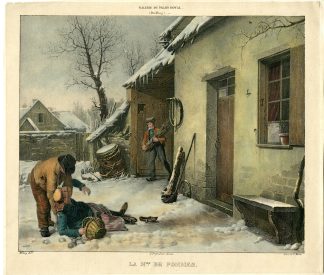Antique Print-WINTER SCENE-FALLING APPLE SELLER-Motte-Quenot-Bellay-c.1830