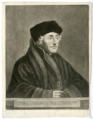 Antique Master Print-DESIDERIUS-ERASMUS-PORTRAIT-Houston-Holbein-ca. 1750-1775