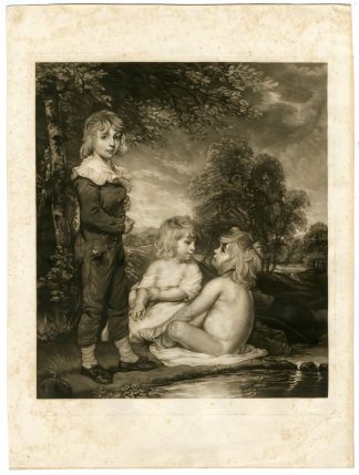 Antique Master Print-HOPPNER CHILDREN-BATHING-MEZZOTINT-Ward-Hoppner-1903