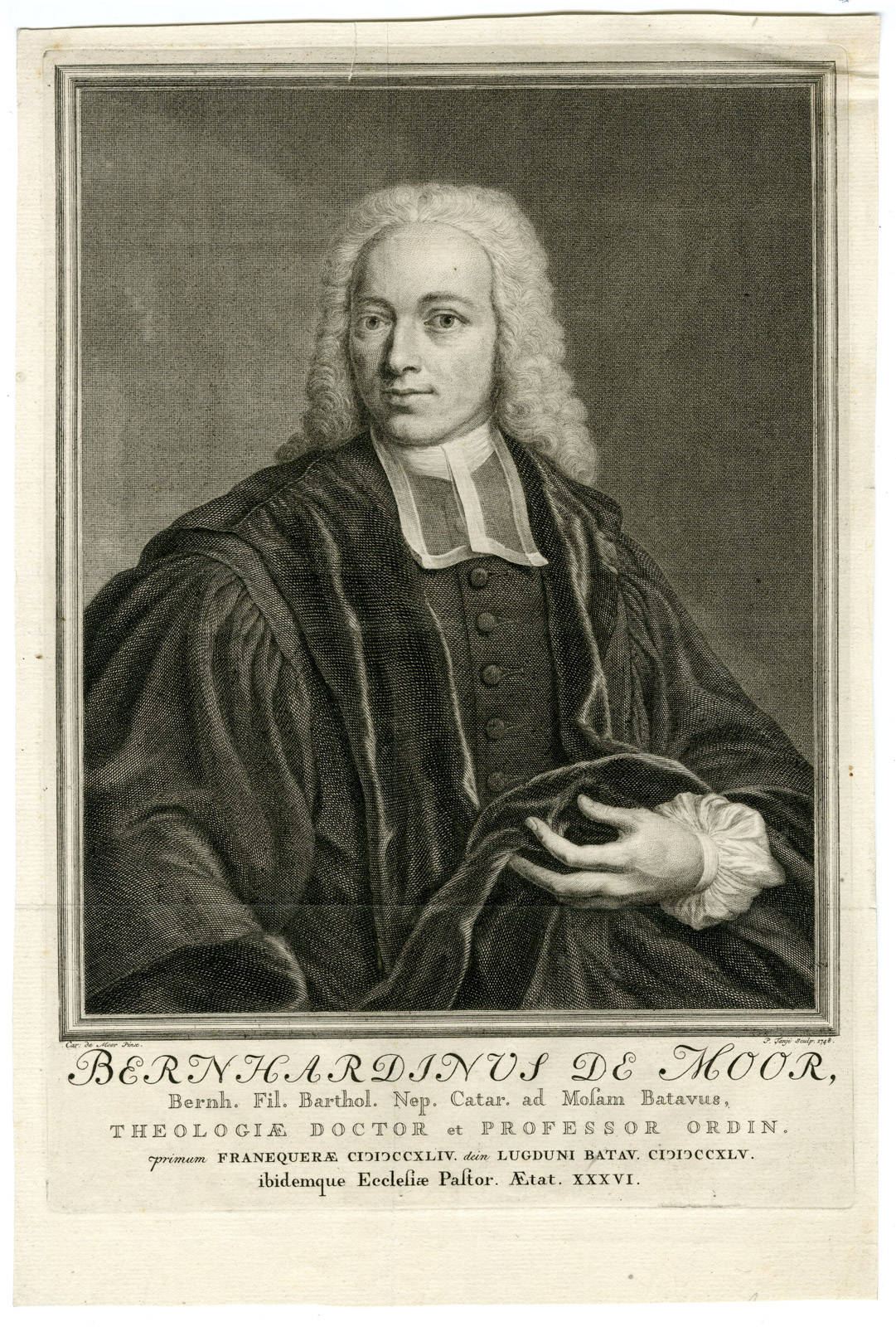 , Antique Master Print-BERNHARDINUS-DE-MOOR-THEOLOGIAN-PORTRAIT-Tanje-Moor-1748, Pictura Antique Prints