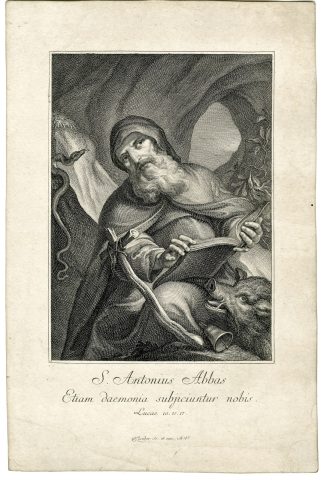 Antique Master Print-SAINT-ANTHONY-ABBOT-ANTONIUS-DEVOTIONAL-Klauber-c.1740-1770