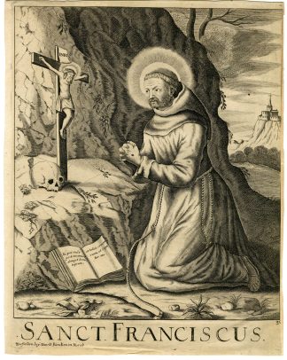 Rare-Antique Print-SANCT-SAINT FRANCISCUS-DEVOTIONAL-Funcken-c.1700