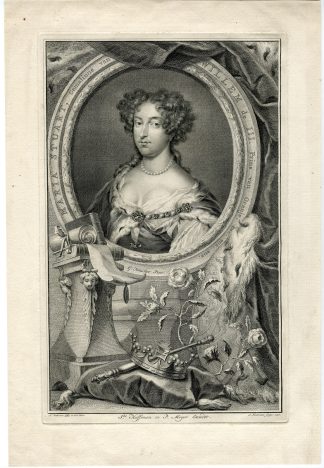 Antique Print-QUEEN-MARY-II-OVAL-PORTRAIT-Houbraken-Netscher-1750