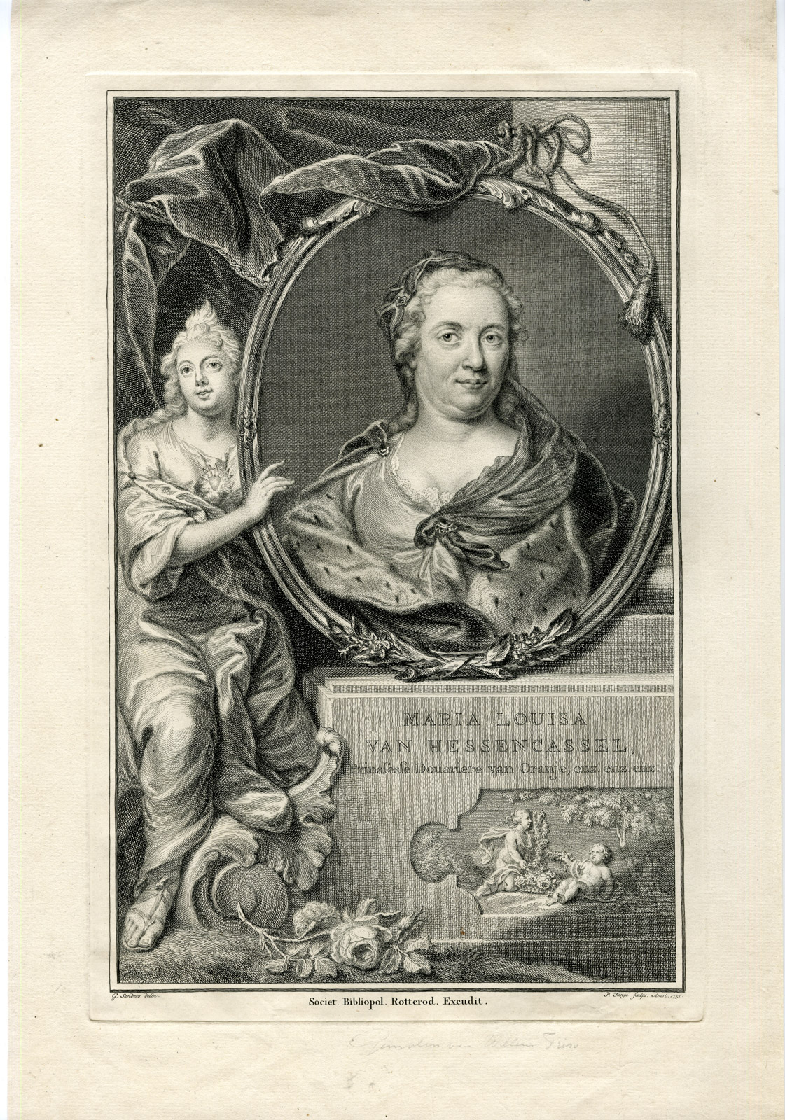 , Antique Print-MARIA-LOUISA-VAN-HESSEN-KASSEL-OVAL-PORTRAIT-Tanje-Sanders-1751, Pictura Antique Prints