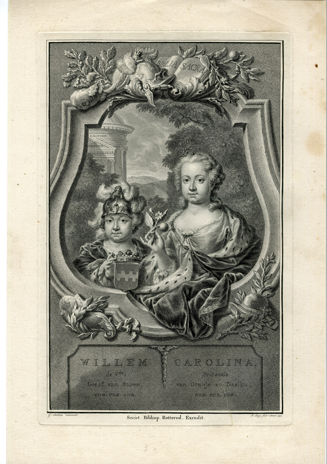 , Antique Print-WILLEM-V-CAROLINA-ORANJE-Tanje-Sanders-1751, Pictura Antique Prints