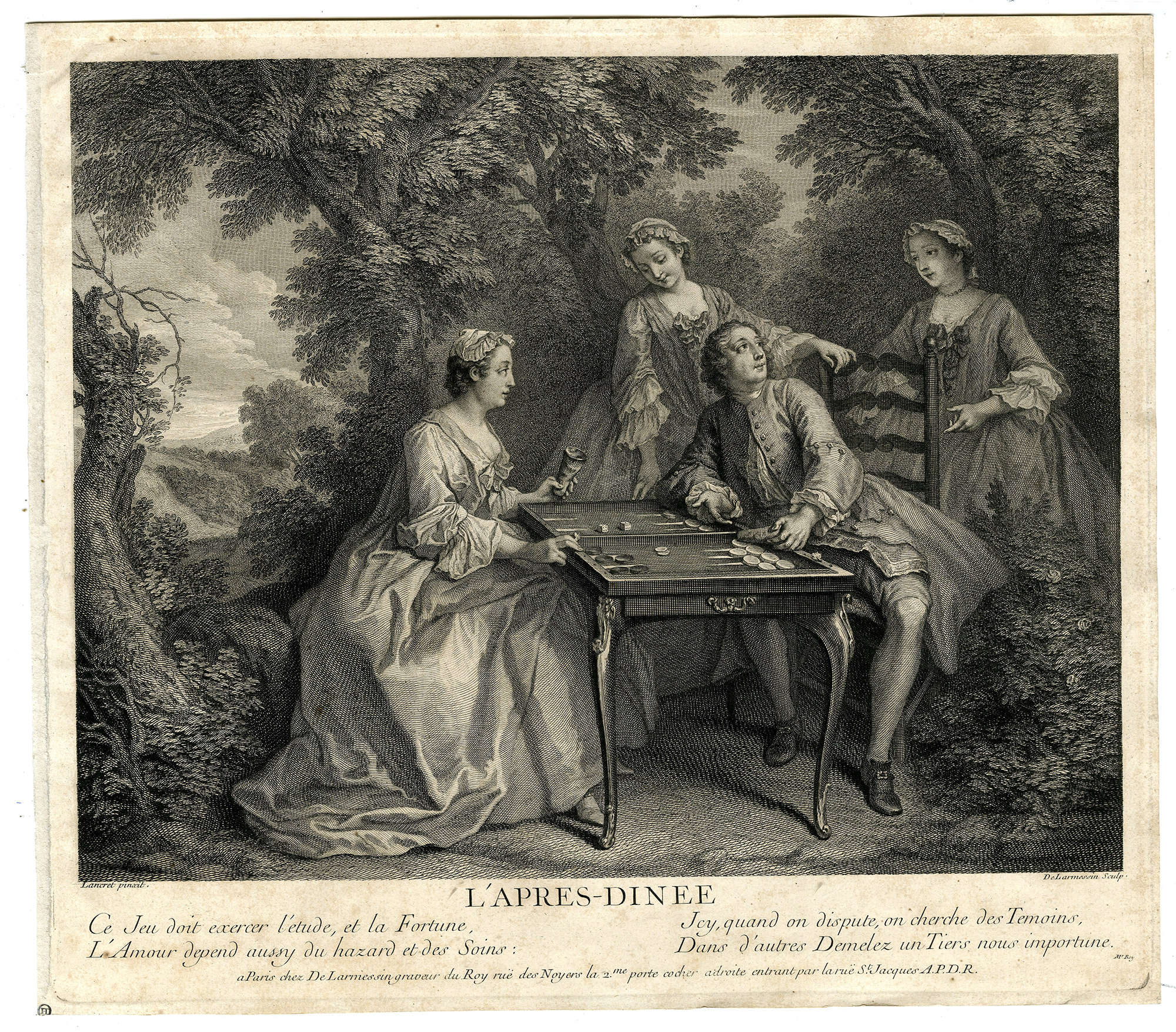 , 4-Antique Master Prints-TIMES-OF-DAY-Larmessin-Lancret-1741, Pictura Antique Prints
