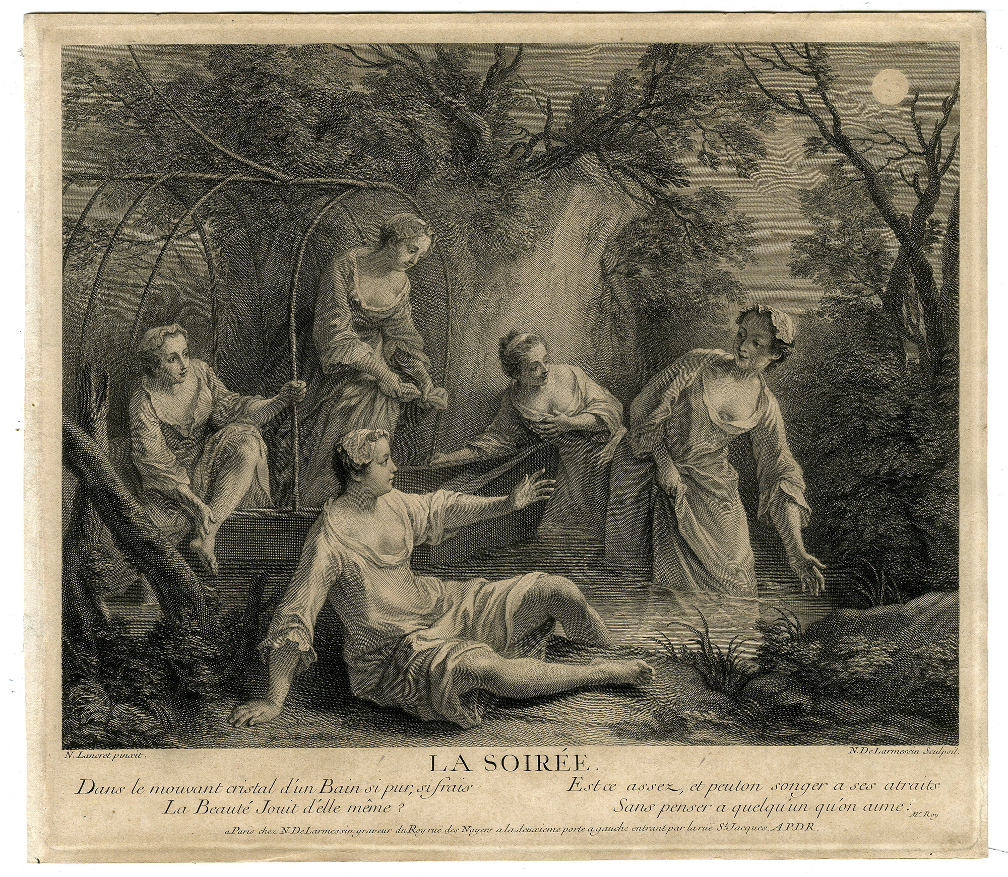 , 4-Antique Master Prints-TIMES-OF-DAY-Larmessin-Lancret-1741, Pictura Antique Prints