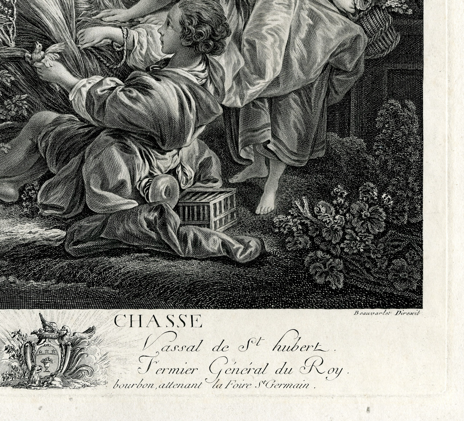 , Antique Master Print-LA-CHASSE-BIRD HUNT-ROMANCE-Beauvarlet-Boucher-c.1770, Pictura Antique Prints