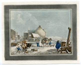 Antique Master Print-DEPART-MARCHE-LEAVING FOR MARKET-WINTER-Jazet-c.1820
