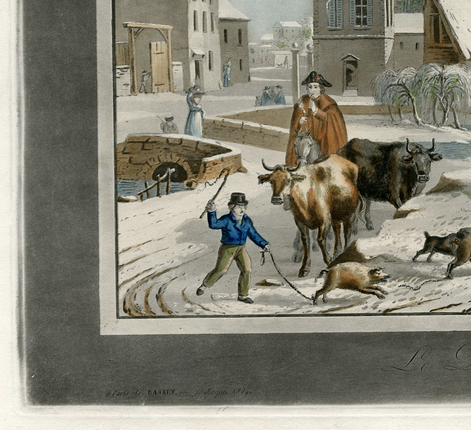 , Antique Master Print-DEPART-MARCHE-LEAVING FOR MARKET-WINTER-Jazet-c.1820, Pictura Antique Prints