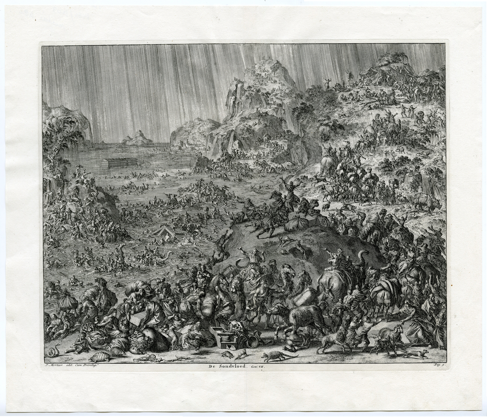 , Antique Print-BIBLICAL-FLOOD-DROWNING-ICONES-BIBLICAE-ARK-NOAH-Luyken-1708, Pictura Antique Prints