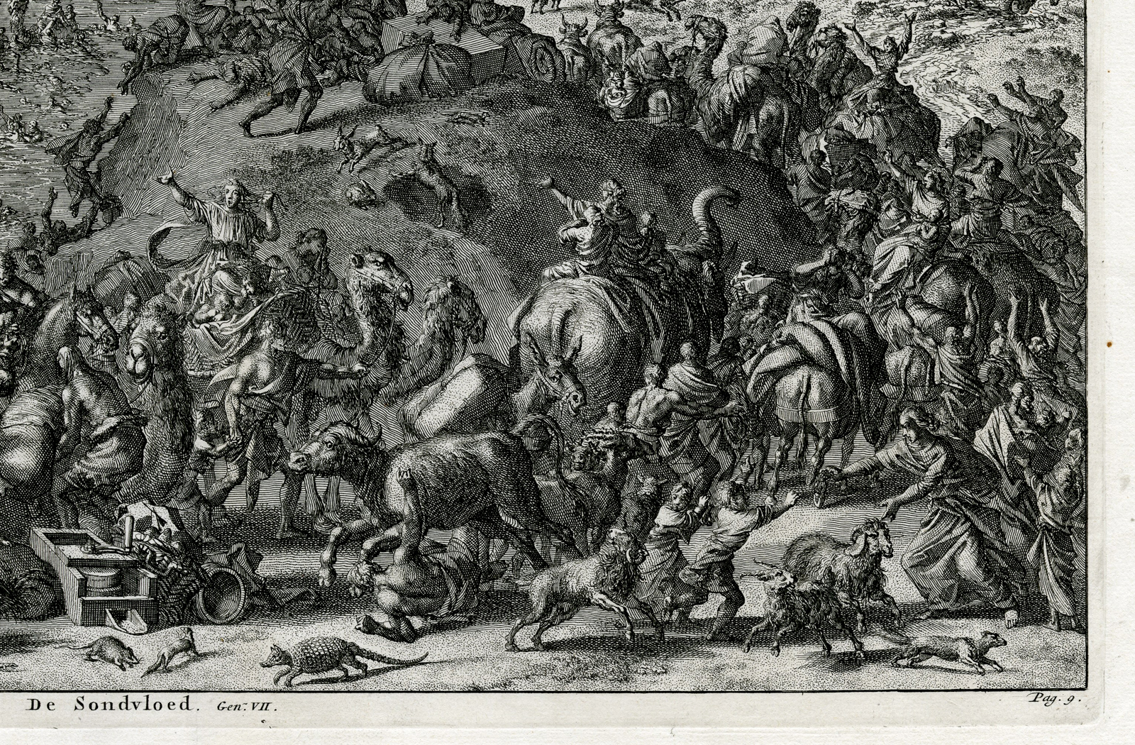 , Antique Print-BIBLICAL-FLOOD-DROWNING-ICONES-BIBLICAE-ARK-NOAH-Luyken-1708, Pictura Antique Prints