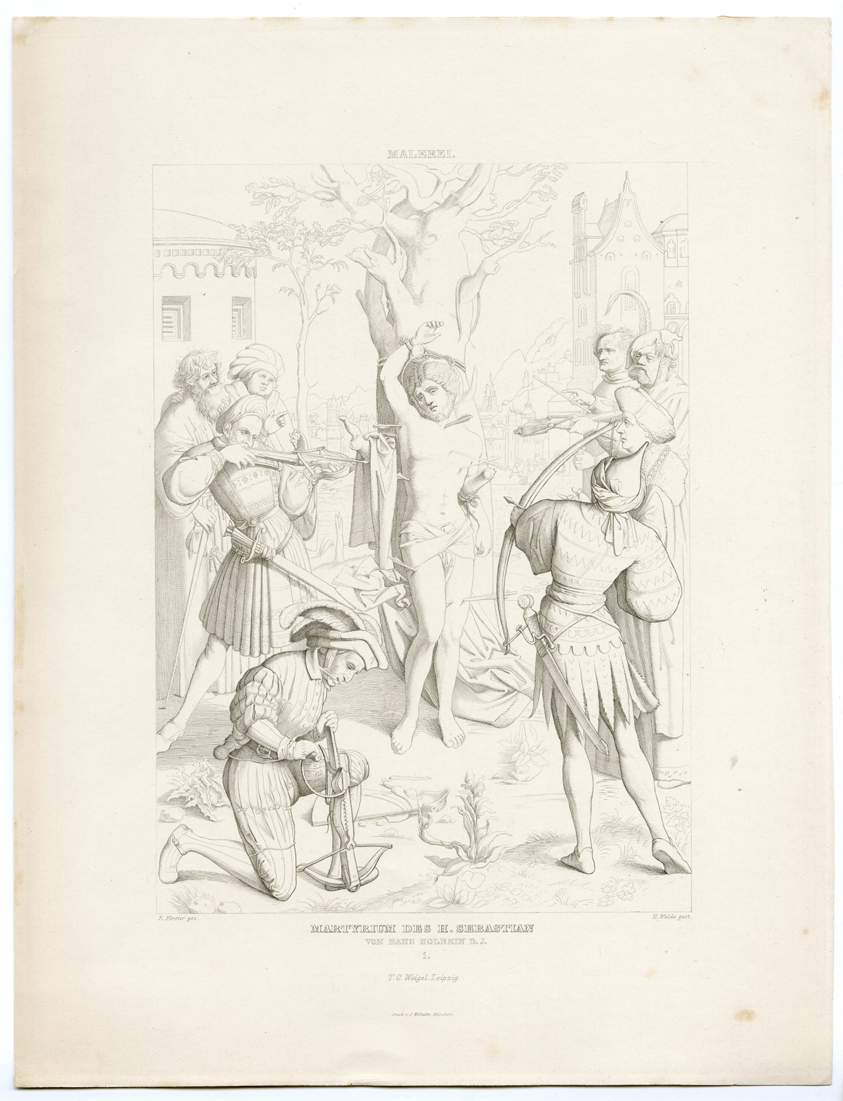 , Antique Print-ST-SEBASTIAN-MARTYRIUM-Walde-Forster-Holbein-c.1850, Pictura Antique Prints
