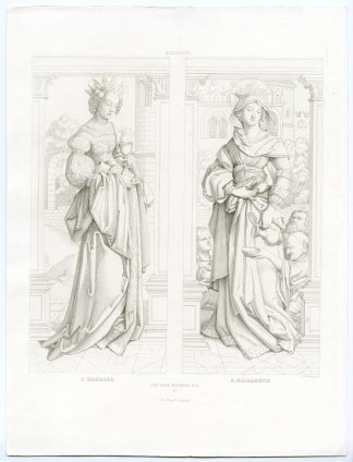 Antique Print-ST-BARBARA-ST-ELISABETH-Walde-Holbein-c.1850