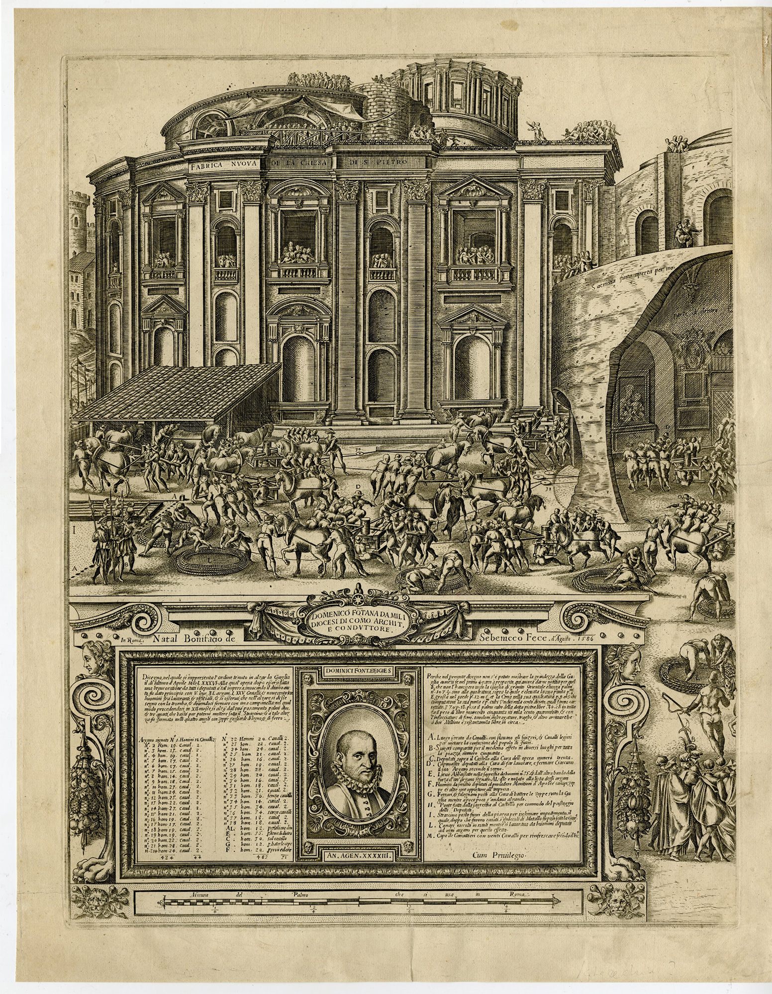 , Antique Master Print-VATICAN-OBELISK-FONTANA-Bonifacio-Guerra-1586, Pictura Antique Prints