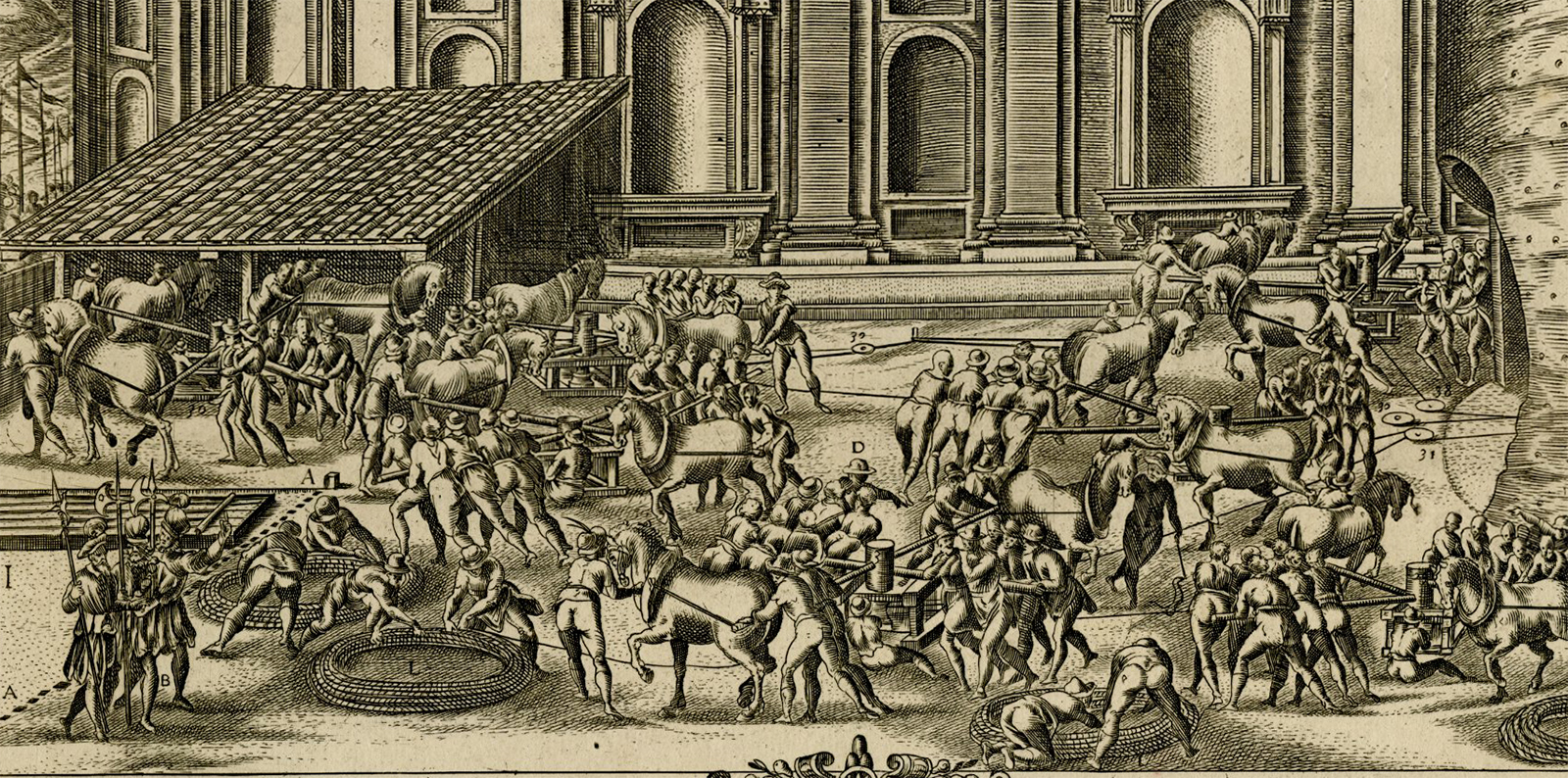, Antique Master Print-VATICAN-OBELISK-FONTANA-Bonifacio-Guerra-1586, Pictura Antique Prints