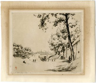 Rare-Antique Master Print-PONT-LOUIS-PHILIPPE-PARIS-VIEW-Bejot-1921