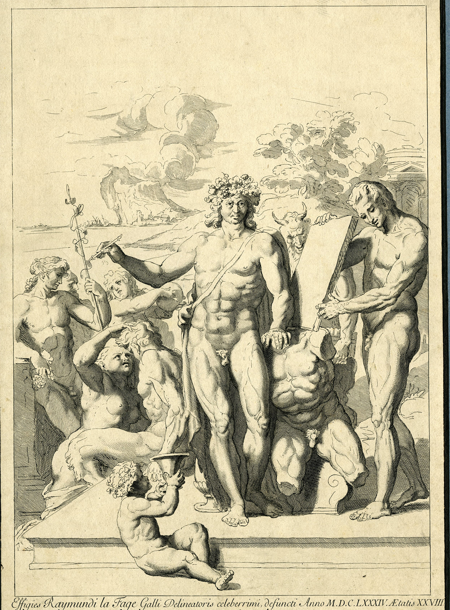 , Antique Master Print-ALLEGORY-RAYMOND DE LAFAGE-ARTS-NUDES-Vermeulen-c.1684, Pictura Antique Prints