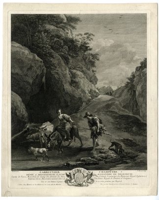 Antique Master Print-COUNTRY SCENE-POOL-SHEPHERDS-Martenasi-Berchem-c.1760