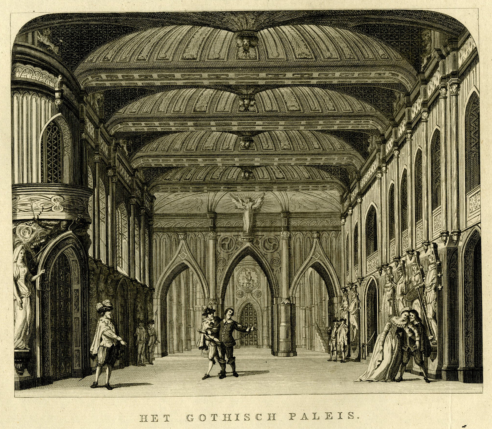 , Antique Master Print-THEATRE-DECOR-GOTHIC-PALACE-De Wit-Jonxis-Waldorp-1787, Pictura Antique Prints