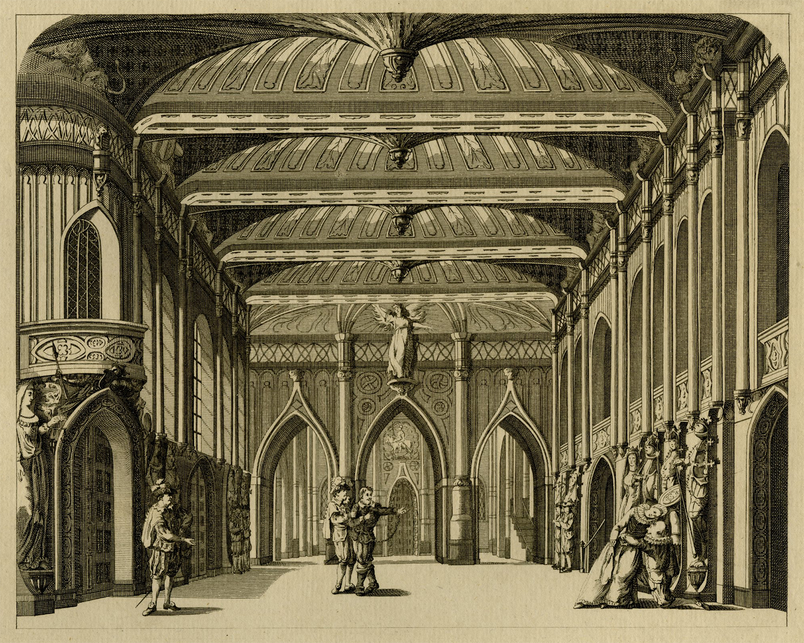 , Antique Master Print-THEATRE-DECOR-GOTHIC-PALACE-De Wit-Jonxis-Waldorp-1787, Pictura Antique Prints