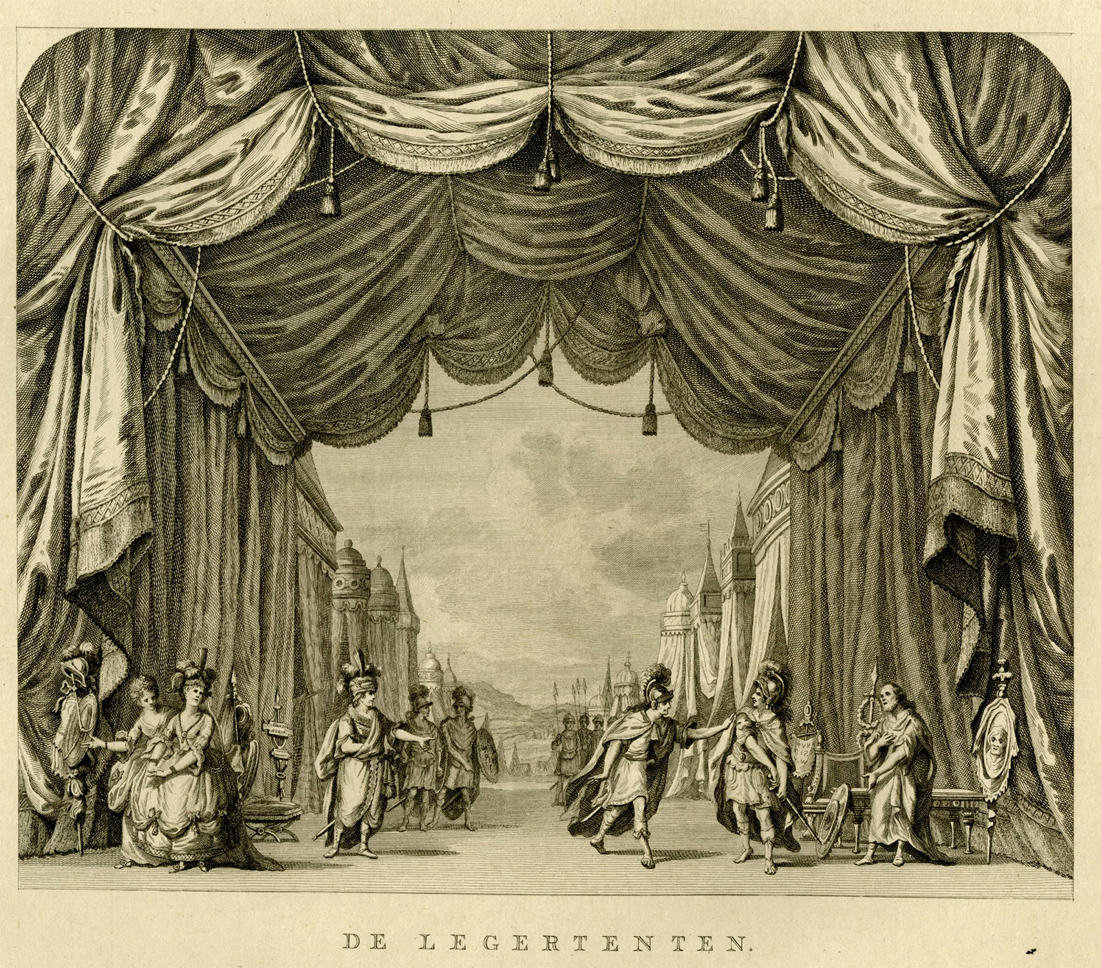 , Antique Master Print-THEATRE-INTERIOR-MILITARY-TENTS-Jonxis-Waldorp-1774-1788, Pictura Antique Prints