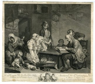 Antique Master Print-TEACHER-FROM A BIBLE TO CHILDREN-Martenasie-Greuze-1759