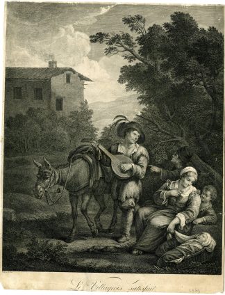 Antique Master Print-VILLAGERS-LUTE-GENRE-SCENE-Le Vasseur-Le Nain-c.1760-1790
