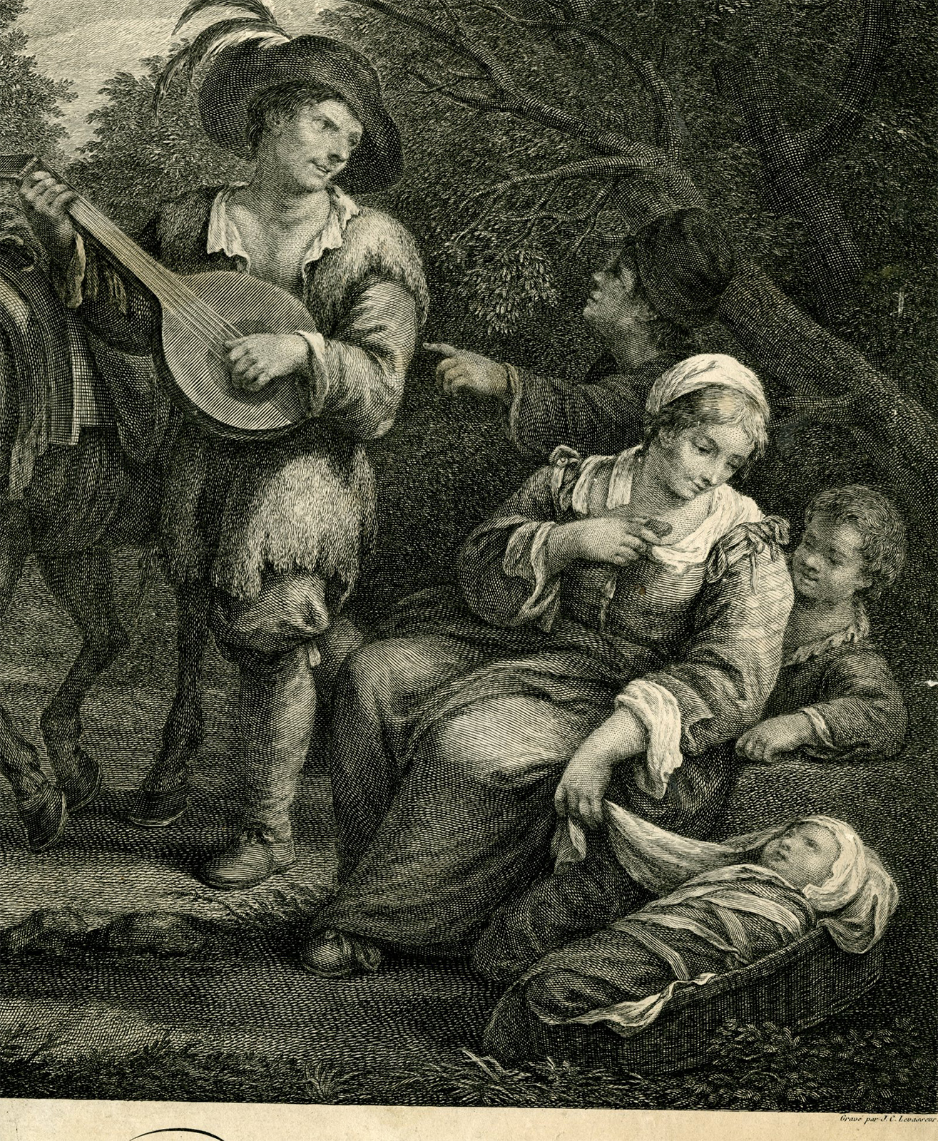 , Antique Master Print-VILLAGERS-LUTE-GENRE-SCENE-Le Vasseur-Le Nain-c.1760-1790, Pictura Antique Prints