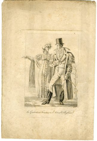 Antique Print-FRENCH MAN-ENGLISH WOMAN-SATIRE-FASHION-Genty-c.1800-1810