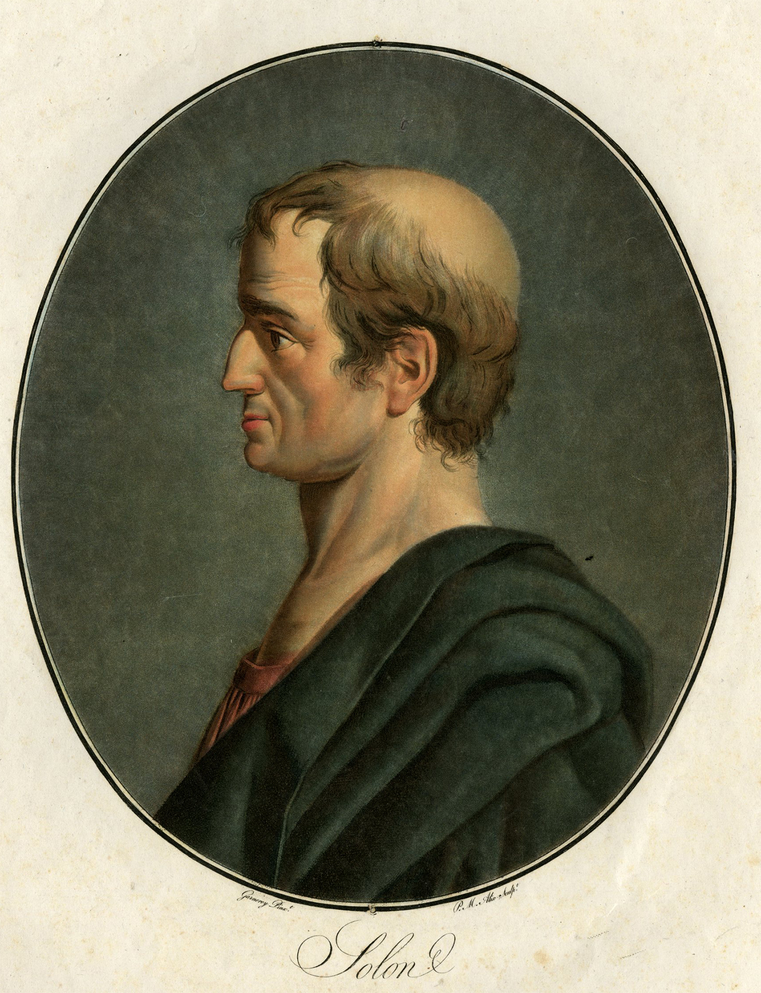 , Antique Master Print-SOLON-GREEK-STATESMAN-PORTRAIT-AQUATINT-Alix-Garnerey-1793, Pictura Antique Prints