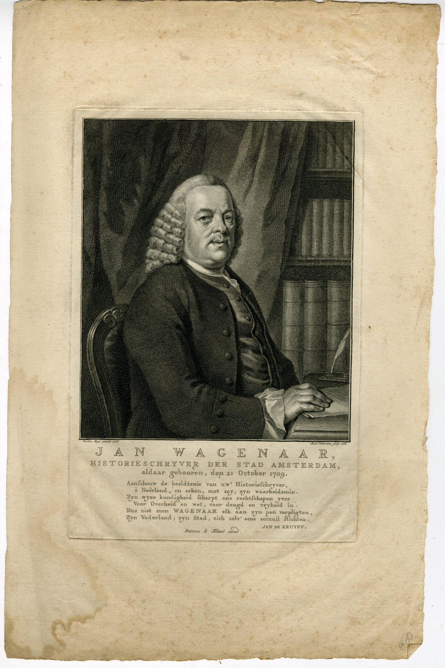 , Antique Master Print-JAN-WAGENAAR-HISTORIAN-PORTRAIT-Houbraken-Buys-1766, Pictura Antique Prints