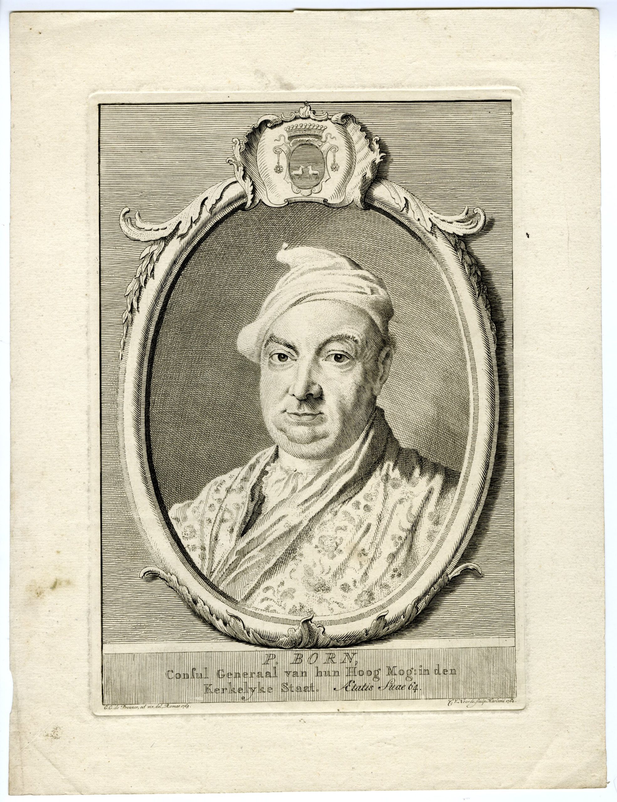 , Antique Master Print-P.BORN-CONSUL-GENERAL-van Noorde-de Prenner-1764, Pictura Antique Prints