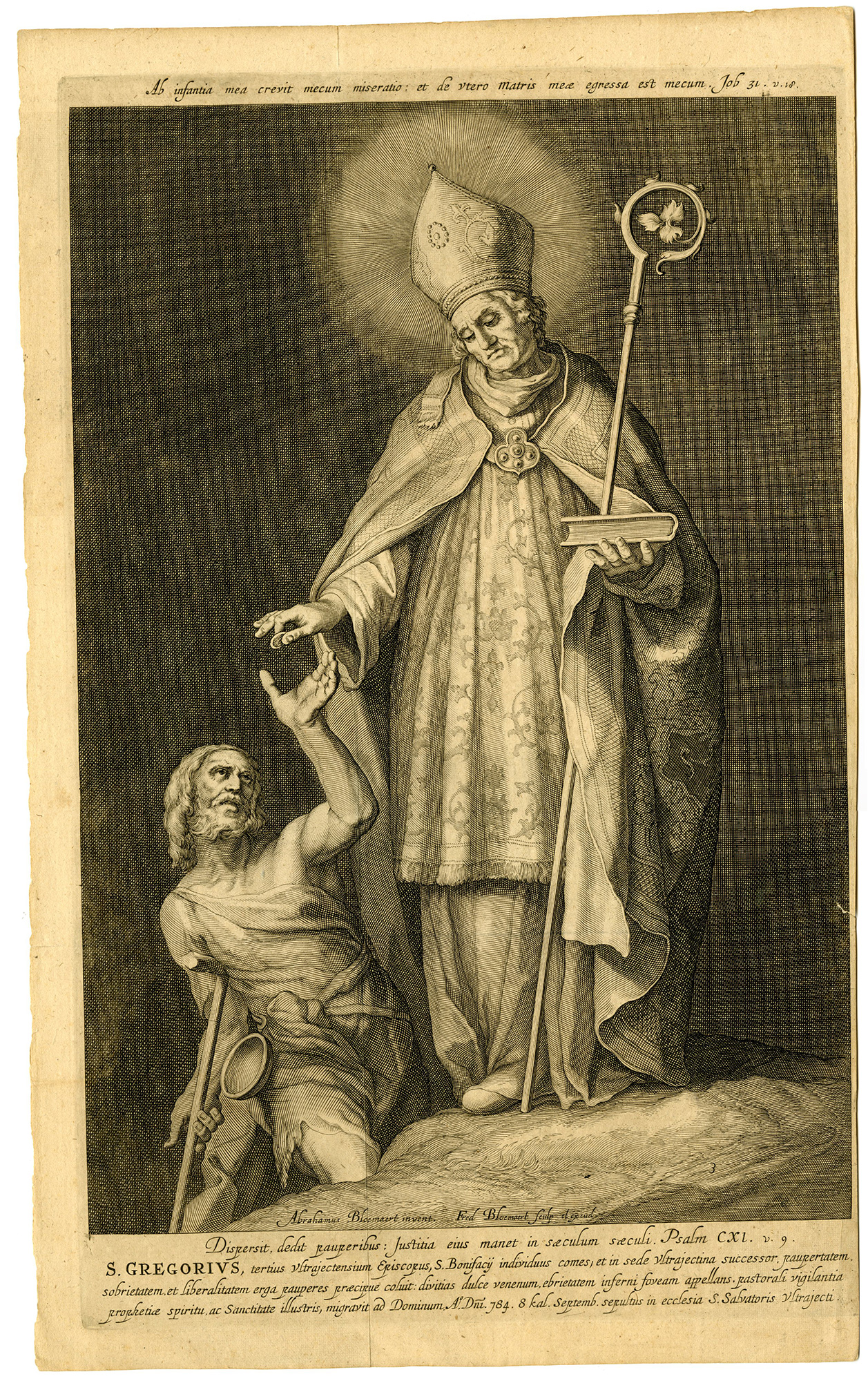 , Antique Master Print-SAINT-GREGORY-GREGORIUS-OF-UTRECHT-Bloemaert-c.1626, Pictura Antique Prints