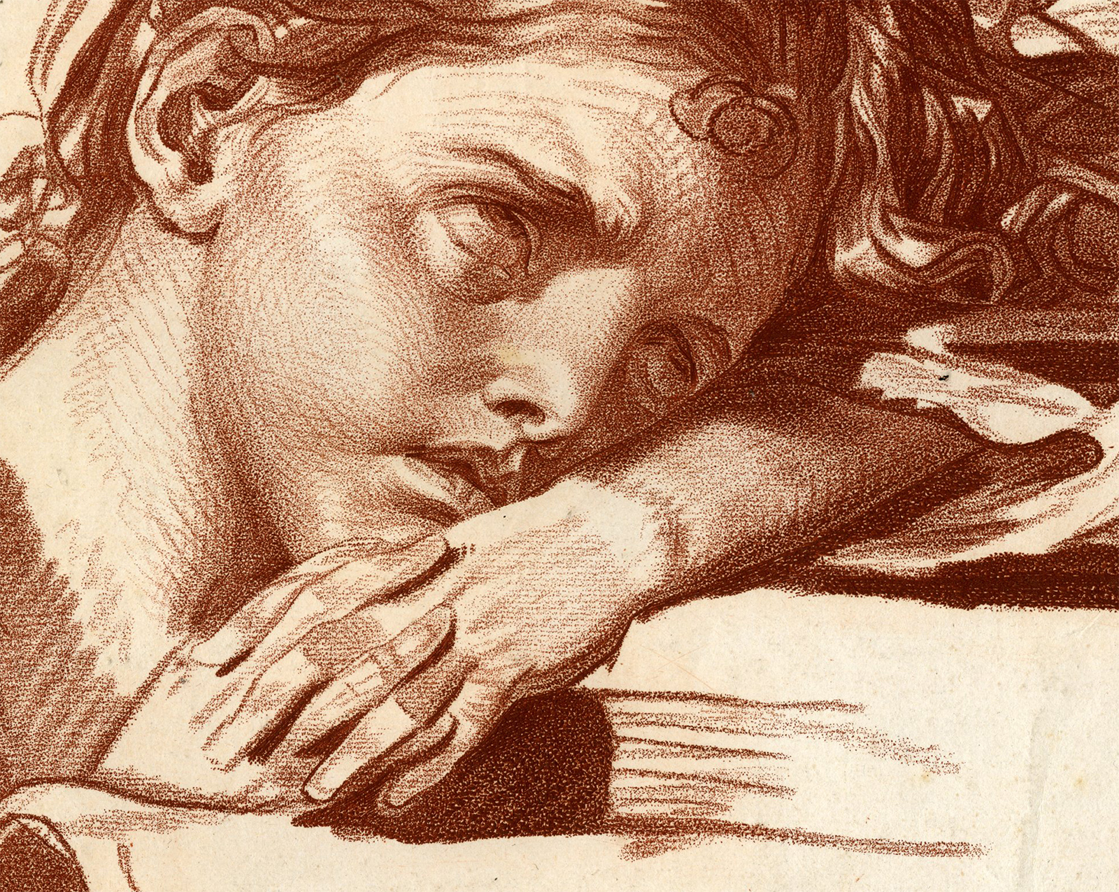 , Antique Master Print-HEAD-STUDY-WOMAN-CRAYON-MANNER-Lingee-Greuze-c.1780, Pictura Antique Prints