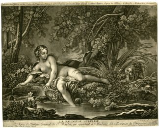 Antique Master Print-LA-BAIGNEUSE-SURPRISE-REVERSE-NUDE-PRINT-Degmair-Boucher-ca. 1750?1790