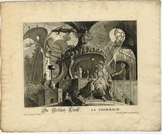Antique Master Print-PHARMACY-PHARMACIE-ALCHEMY-CURIOSITY-Wagner-Lajoue-c.1750
