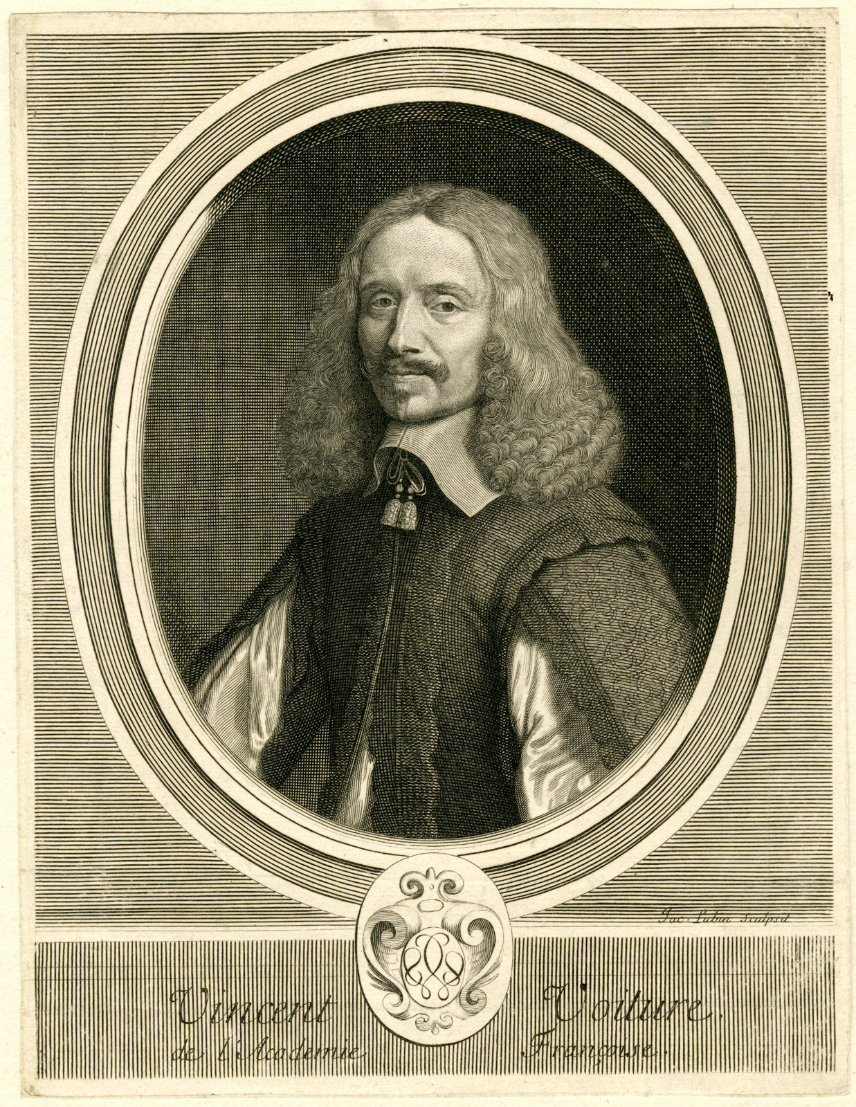 , Antique Master Print-VINCENT-VOITURE-PORTRAIT-POET-Lubin-1696, Pictura Antique Prints