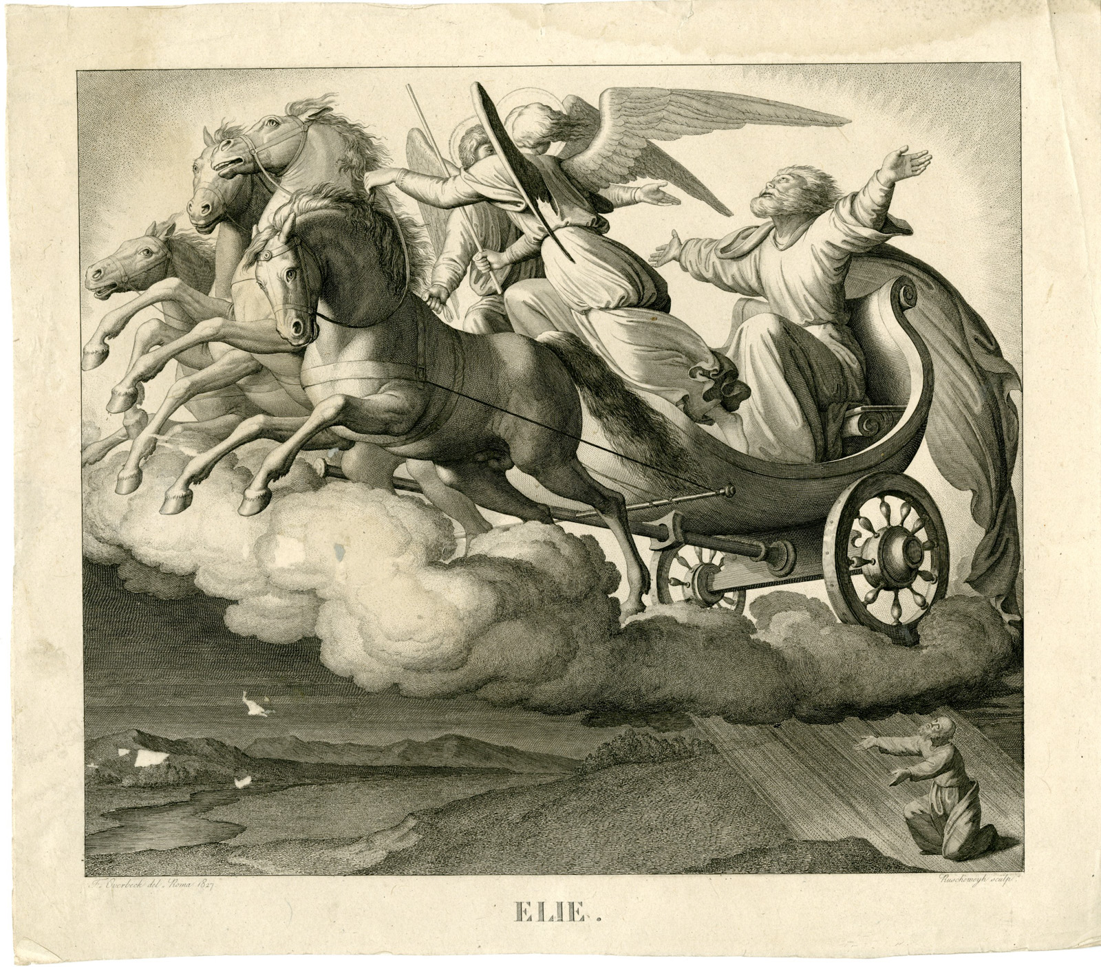 , Antique Master Print-ELIJAH-ASCENSION-Ruscheweyh-Overbeck-1836, Pictura Antique Prints
