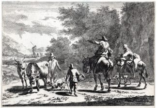Antique Master Print-TRAVELERS-COUPLE-LANDSCAPE-SHEPARD-Danckerts-Berchem-c.1660