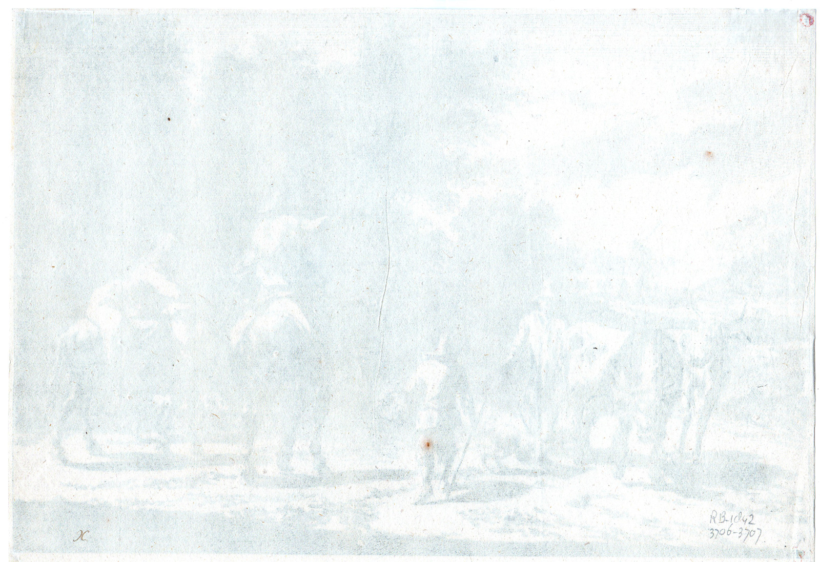 , Antique Master Print-TRAVELERS-COUPLE-LANDSCAPE-SHEPARD-Danckerts-Berchem-c.1660, Pictura Antique Prints