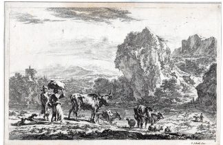 Antique Master Print-ANIMALS-SHEPARDS-DOG-LANDSCAPE-Danckerts-Berchem-ca. 1680